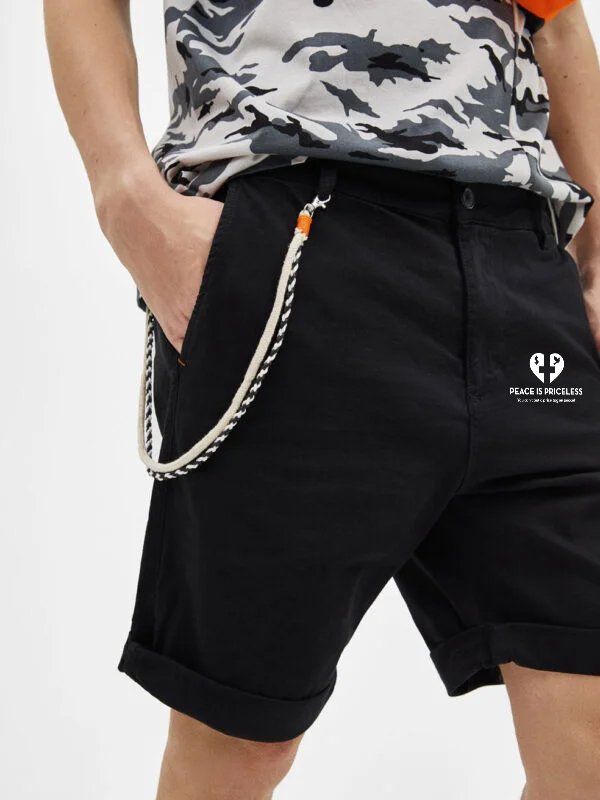 Plus Size Black Leaf Print Tie Waist Shorts